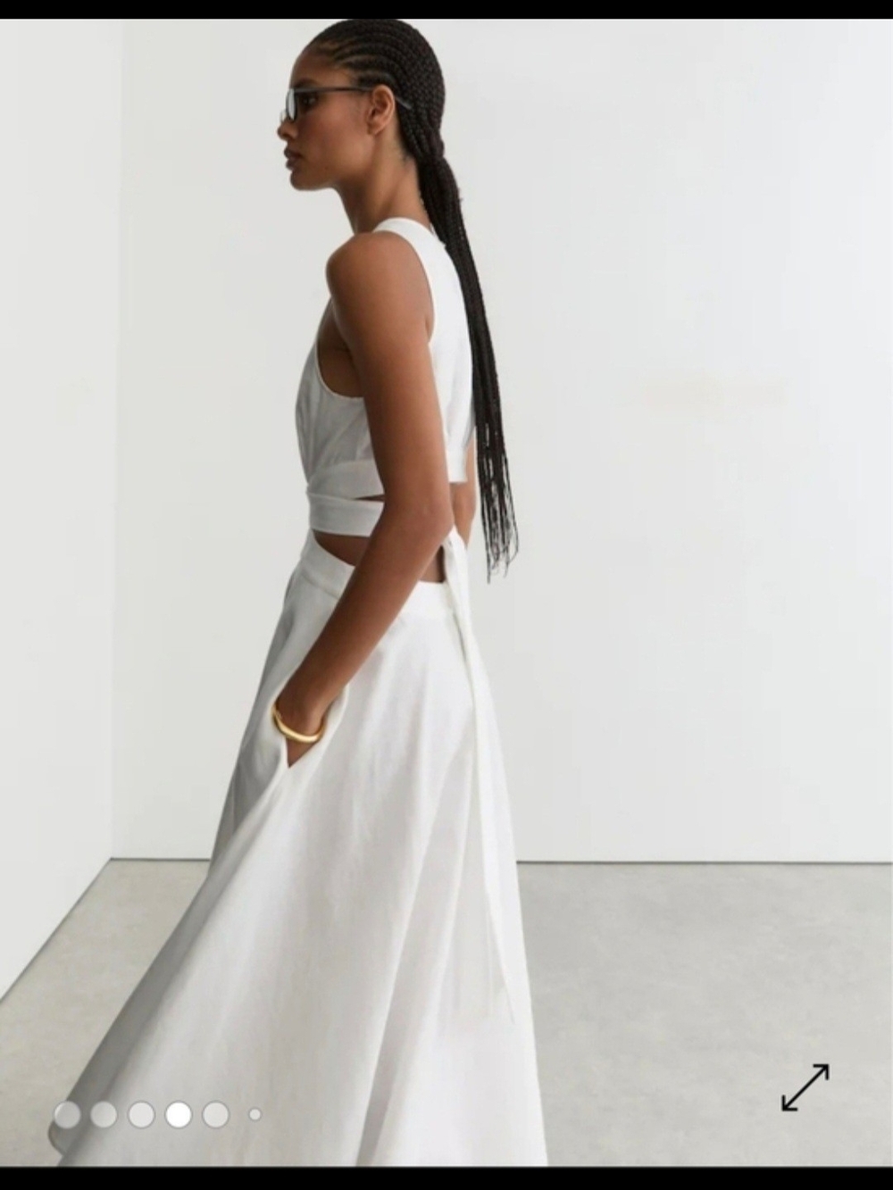 Reiss Hazel Linen Cutout Midi Dress Ivory 6 $310 - Picture 4 of 7